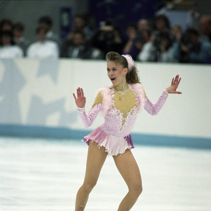 HAMAR OL-AMFI 19940225 Vinter-OL pa Lillehammer 1994 Kunstlop, frilop kvinner: Vinneren Oksana Baiul fra Ukraina i aksjo