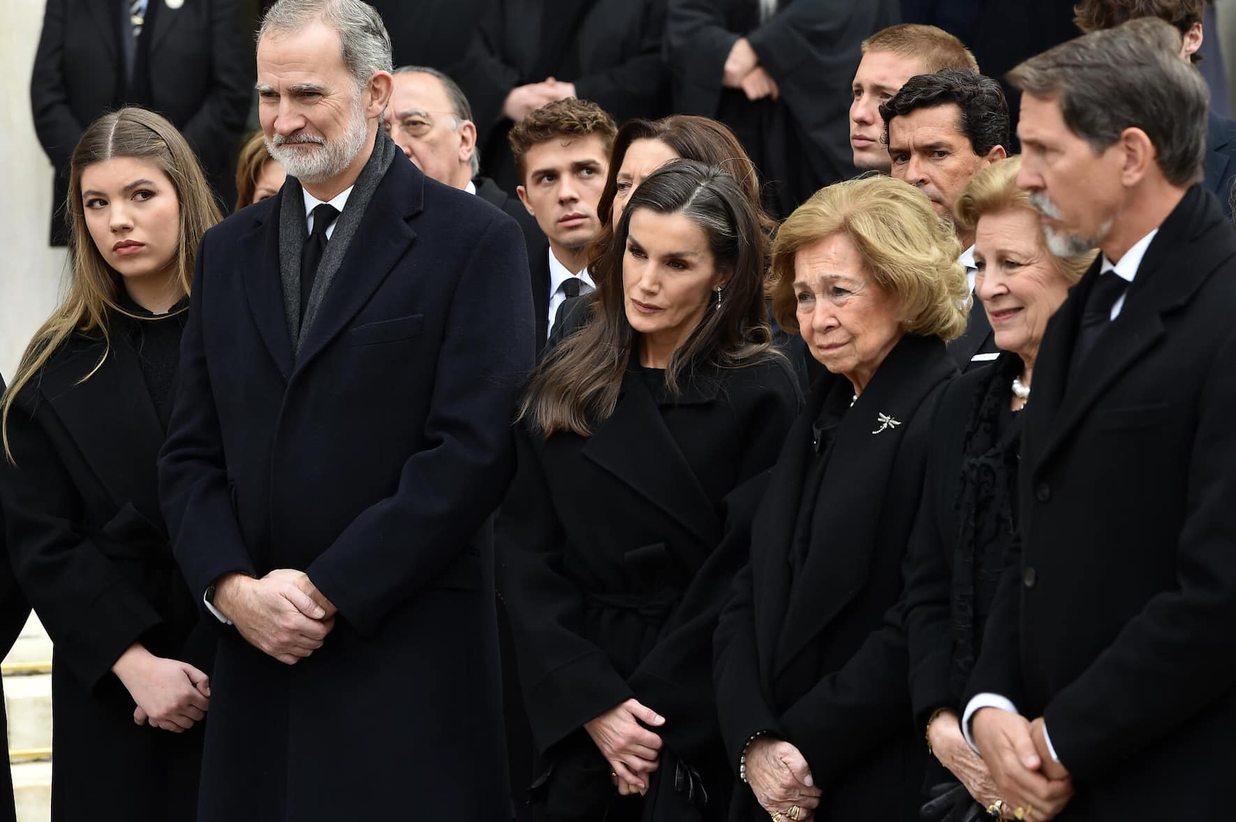 Die Familie um König ­Felipe VI. hält in schweren Zeiten, wie hier bei der ­Beerdigung seiner Tante in Athen, zusammen.