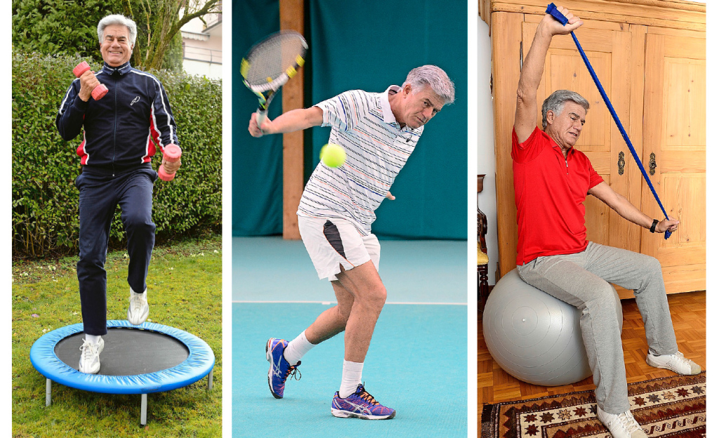 Sport hält Pino jung – früh aufstehen für Fitness und Gymnastik, regelmässige Fights auf dem Tennisplatz.